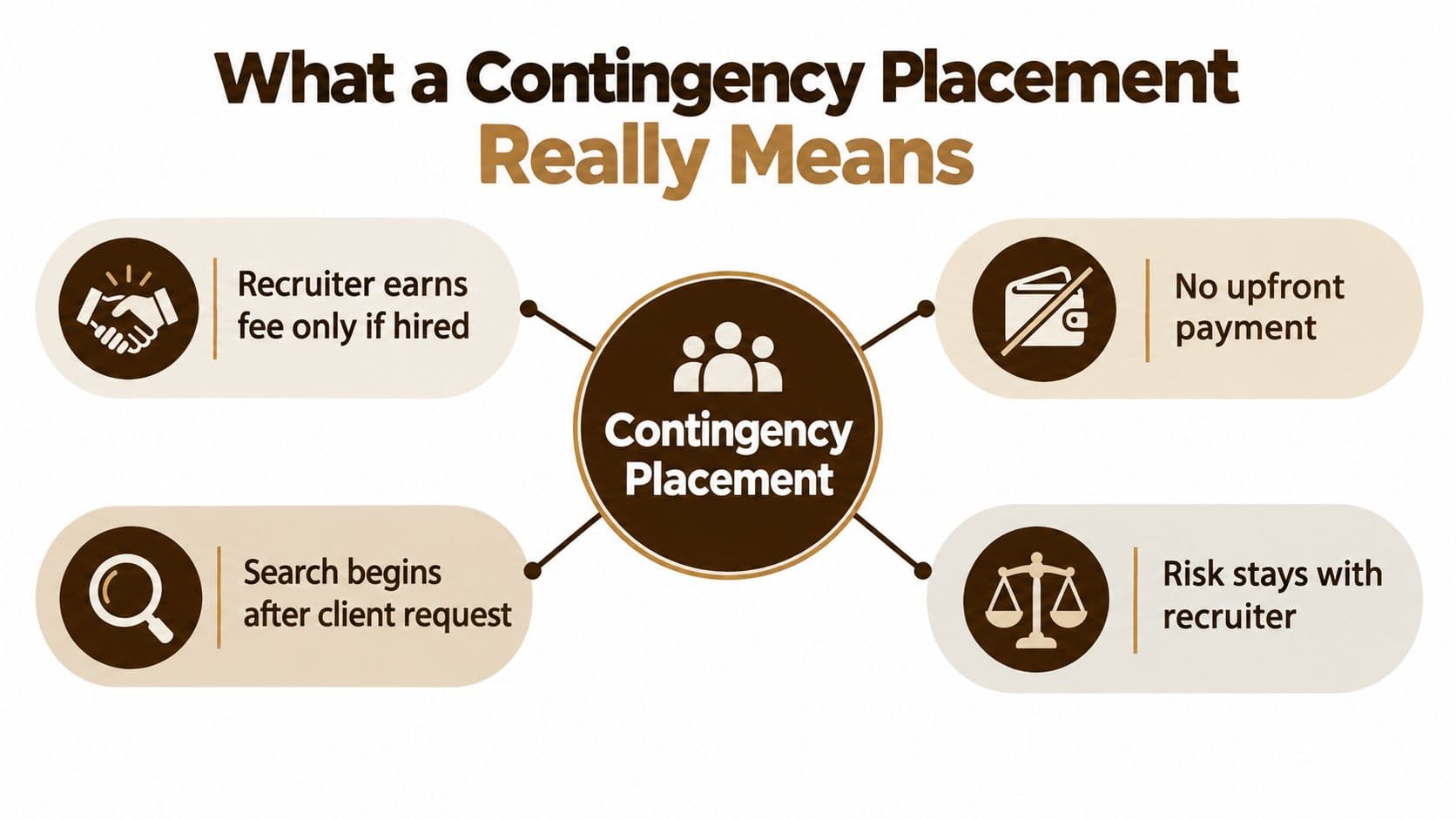 A diagram explaining the meaning of contingency placement for recruitment services and hiring processes.
