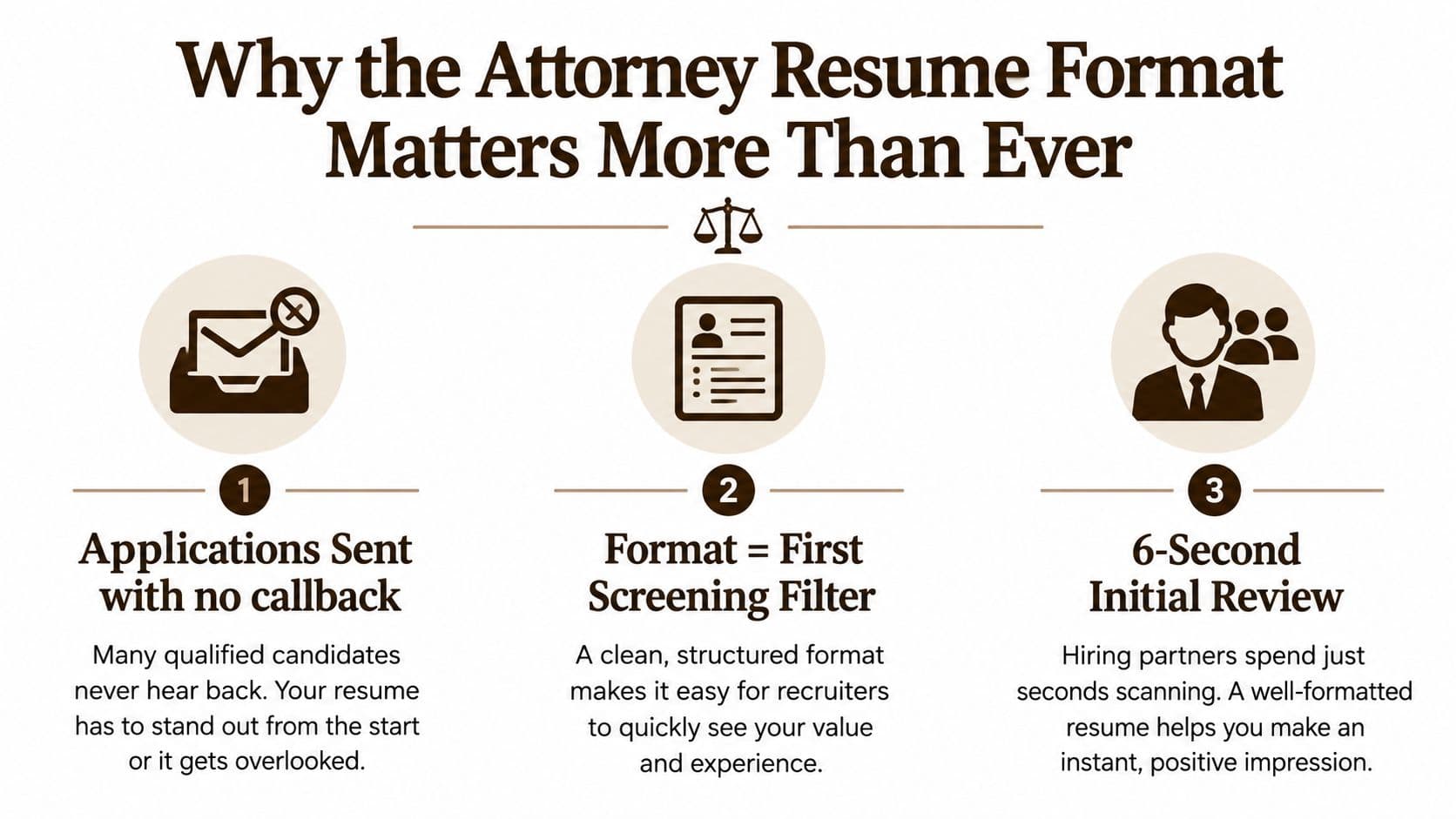 An infographic titled Why the Attorney Resume Format Matters More Than Ever with three key points.