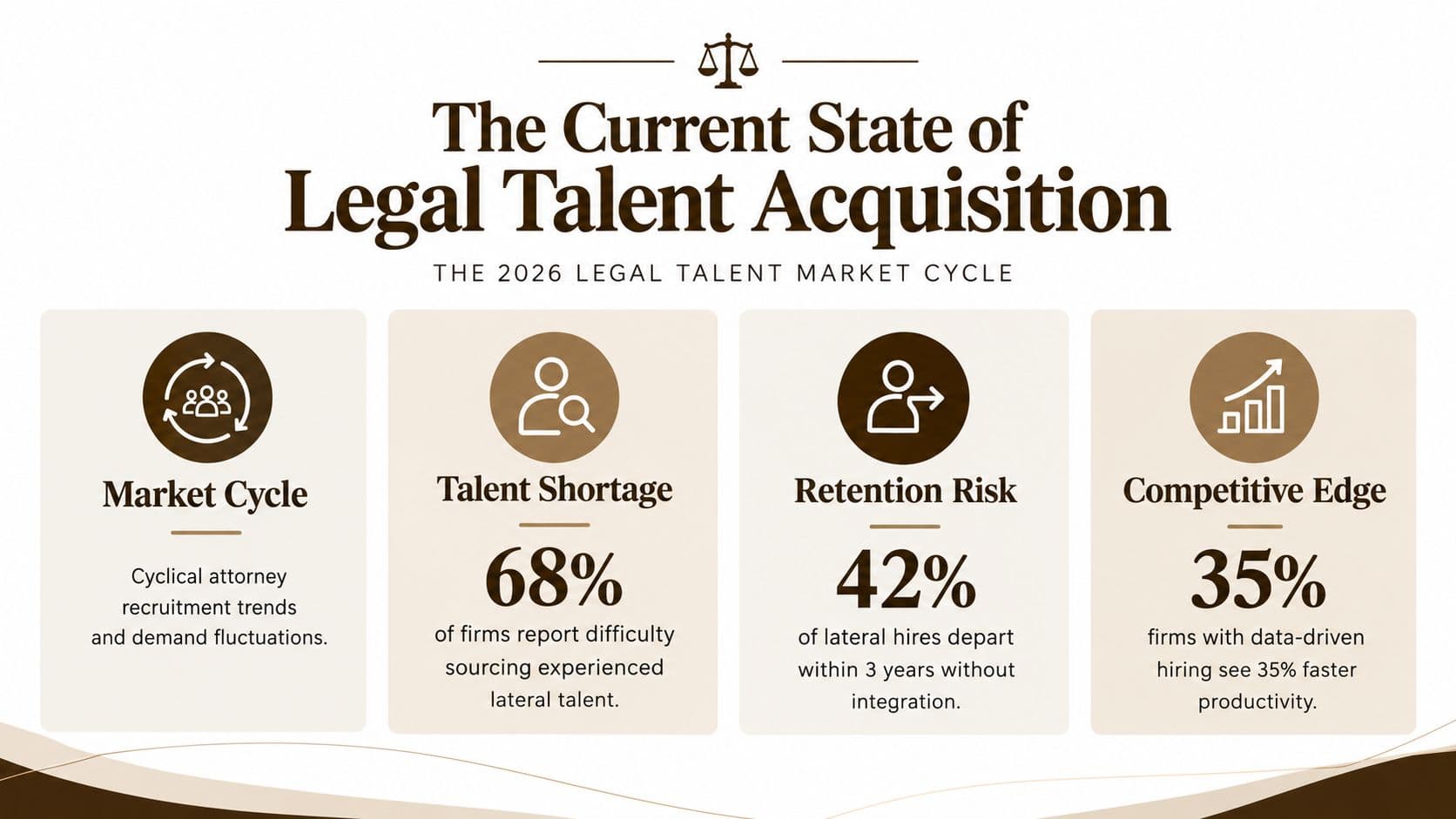 An infographic titled The Current State of Legal Talent Acquisition detailing 2026 industry statistics for law firms.