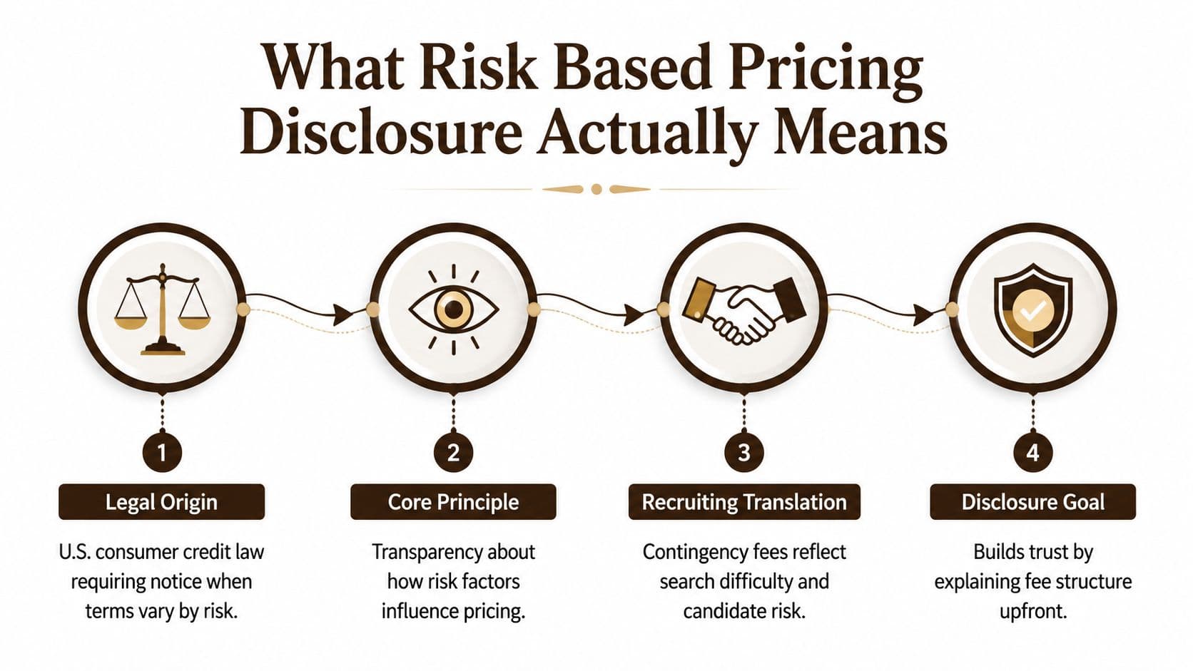 An infographic titled What Risk Based Pricing Disclosure Actually Means, showing four numbered steps with icons.