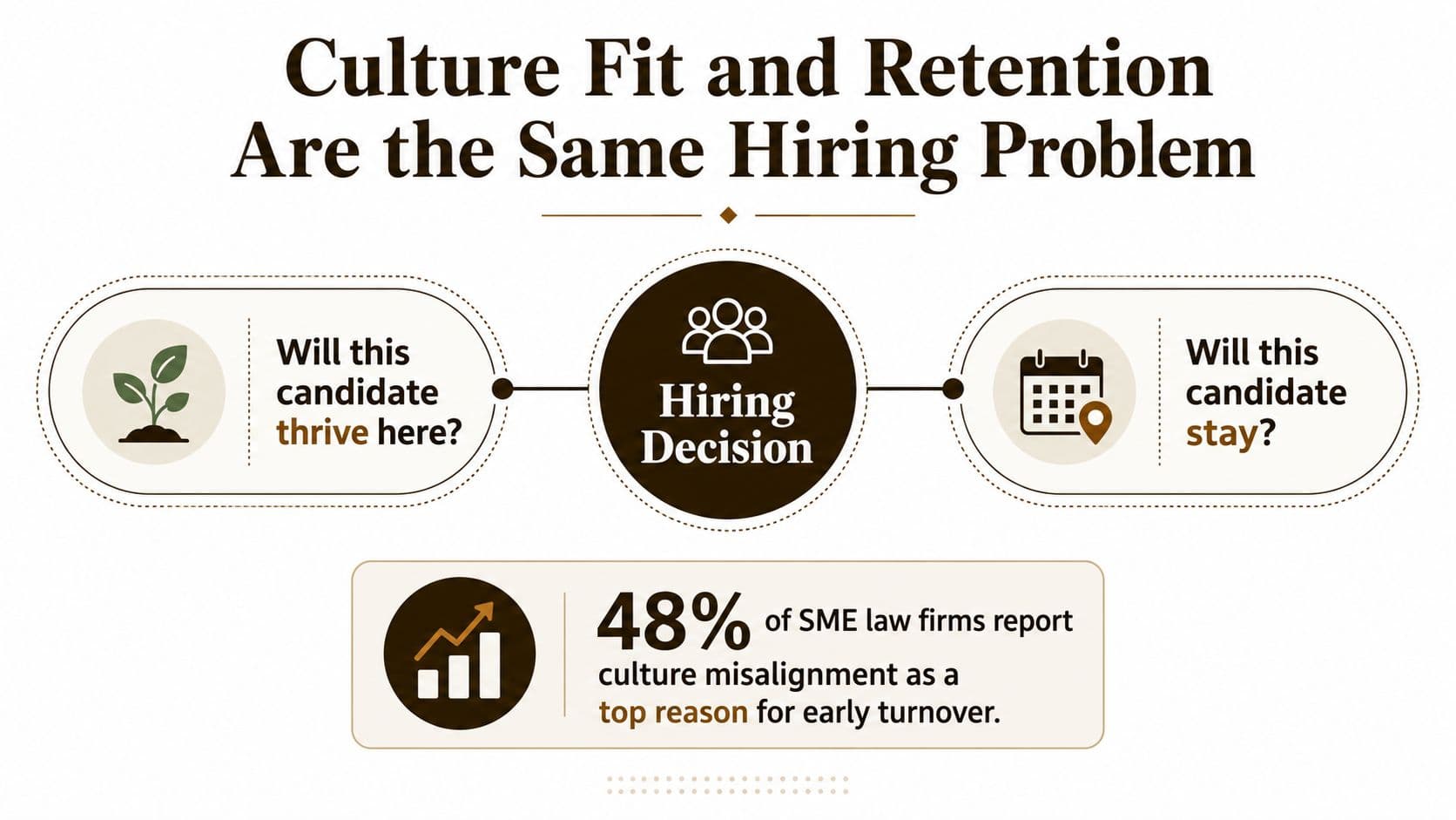 An infographic showing that candidate culture fit and retention are the same hiring problem for law firms.